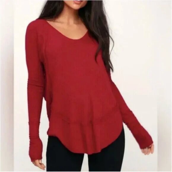 We The Free Catalina Thermal Knit Waffle Long Sleeve Red Size Medium - Picture 1 of 11